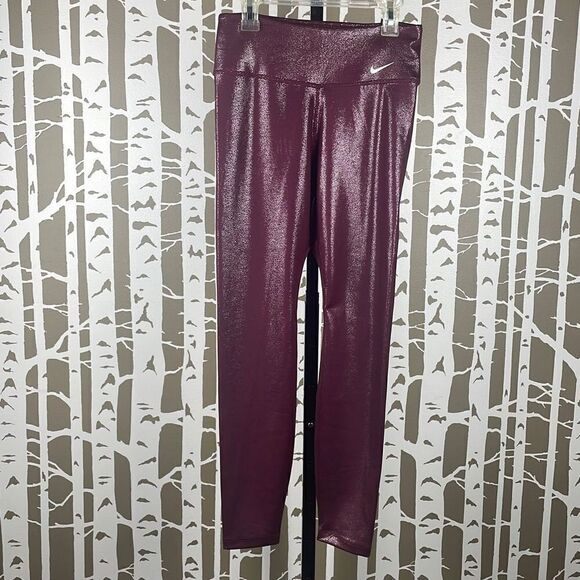 Nike Mid Rise Tight Fit 7/8 Length Training Tight S Maroon Metallic - Picture 1 of 8
